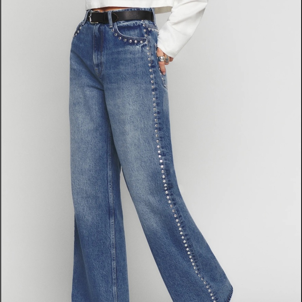 Reformation Blue Studded Flare Jeans